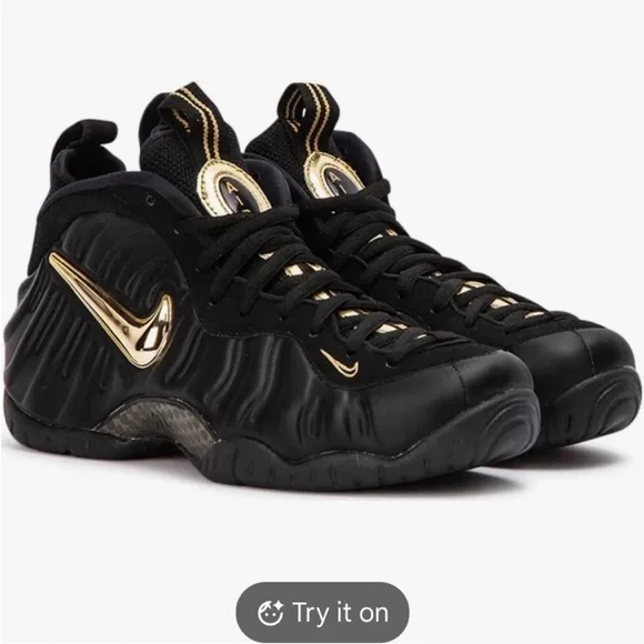 Nike Men’s Air Foamposite Black and Gold Sneakers - Picture 1 of 4
